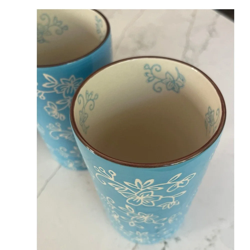 Temp-tations Floral Lace 5pc Ceramic 2qt Pitcher and 16oz Tumbler Set Sky Blue